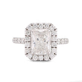 14k White Gold 2.1CTW Centre Cushion Solitaire Halo Round Lab Diamond Women Ring 4.9gm