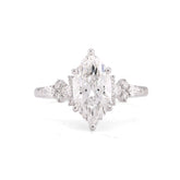 14k White Gold 2.39CTW Marquise Centre Solitaire Pear/Round Lab Diamond Flower Side Women Ring 3.8gm