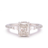 10k White Gold Centre Radiant Solitaire 1.53CTW Lab Diamond Baguette/Round Women Ring 2.5gm
