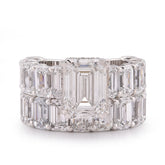14k White Gold 16.95CTW Emerald Solitaire Centre and Side Women Lab Diamond Ring with Band 12.7gm