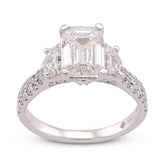 14k White Gold 3.25CTW Emerald Solitaire Radiant/Round Side Lab Diamond Women Ring 4.4gm