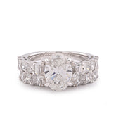 14k White Gold 5.36CTW Radiant Side Oval Solitaire Centre Lab Diamond Women Ring with Band 7.1gm