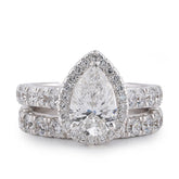 14k White Gold Pear Centre Solitaire Halo 4.35CTW Lab Diamond Women Ring with Band 9.9gm