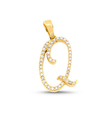 10k Yellow Gold 1g 0.16CTW Natural Diamond Initial "Q" Letter Pendant Charm