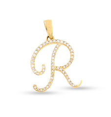 10k Yellow Gold 0.8g 0.16CTW Natural Diamond Initial "R" Alphabet Pendant Charm