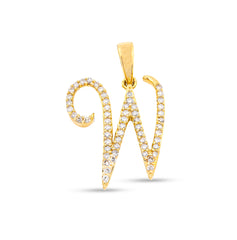 10k Yellow Gold 1.4g 0.16CTW Natural Diamond Initial "W" Alphabet Pendant Charm