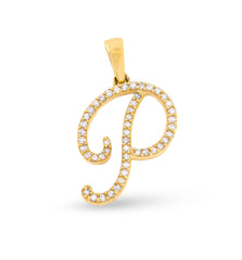 10k Yellow Gold 0.9g 0.14CTW Natural Diamond Initial "P" Alphabet Pendant Charm