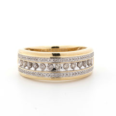 MEN'S THREE ROW ROUND DIAMOND BAND - 10KT YELLOW GOLD & 0.50 CTW