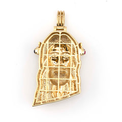 RUBY & SAPPHIRE ACCENT JESUS HEAD DIAMOND PENDANT - 10KT YELLOW GOLD & 7.45 CTW