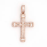LATIN CROSS TWO ROW ROUND & BAGUETTE DIAMOND PENDANT - 10KT ROSE GOLD & 3.91 CTW