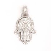 HAMSA HAND BAGUETTE & ROUND DIAMOND PENDANT - 10KT WHITE GOLD & 3.21 CTW