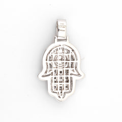HAMSA HAND BAGUETTE & ROUND DIAMOND PENDANT - 10KT WHITE GOLD & 3.21 CTW