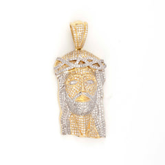 CROWN JESUS HEAD TWO TONE DIAMOND PENDANT - 10KT YELLOW + WHITE GOLD & 4.30 CTW