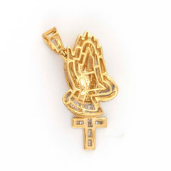 PRAYING HANDS WITH DANGLING ROSARY CROSS DIAMOND PENDANT - 10KT YELLOW GOLD & 1.50 CTW