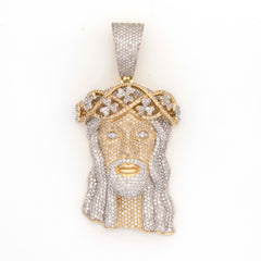 CLOVER CROWN JESUS HEAD DIAMOND PENDANT - 10KT YELLOW + WHITE GOLD & 2.0 CTW