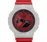 Mens ICED OUT Casio G-Shock GA2100 4.6CTW Natural Diamond Vibrant Red Face and Strap WatchAll Red