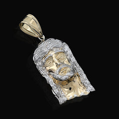 1/10th 10k Gold Bonded 925 Silver Jesus Head 2 Tone Pendant Mens 4.3gms Charm