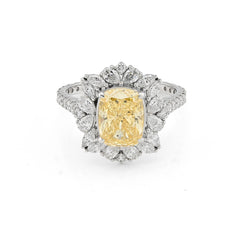 14k White Gold 3.15CT Lab Diamond Yellow Oval Solitaire w/ Pear Stone 3.9g Ring