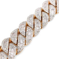 12MM 10k Yellow Gold 40.3gm 6.8CTW Natural Round/Baguette Diamond Cuban Bracelet