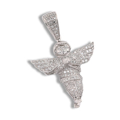 Sterling Silver 0.45 CTW Natural Diamond Angel Pendant 3.3g Unisex Adults Charm