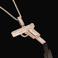 10k Yellow Gold 9.9gm 4CTW Natural Round/Baguette Diamond Gun Pendant Mens Charm