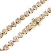 10k Yellow Gold 16 CTW Natural Diamond 6MM Flower Setting Tennis Chain 49.9gms