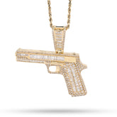 10k Yellow Gold 4.5CTW Natural Round/Baguette 12.3g Diamond Hand Gun Pendant