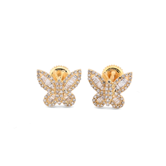 10k Yellow Gold 0.45CTW Round/Baguette Pure Diamond Butterfly 2.2g Stud Earring
