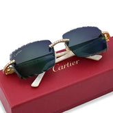 Mens Cartier Glasses Green Lens Woods 10 Pointer 3.5CTW Natural Diamond 37g Eyewear