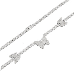 3.5MM 10k White Gold 5.48CTW Round/Baguette Diamond 26.5g Butterfly Tennis Chain