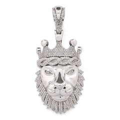 925 Sterling Silver 0.73CTW Natural Diamond Lion Head Mens Pendant 11.9g Charm
