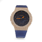 Mens Casio G-Shock Blue Strap GA2100 4.6CTW Natural Diamond Yellow Bezel Watch