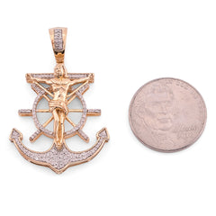 10k Yellow Gold 7.2gm 0.75CTW Pure Diamond Mariner Cross Crucifix Anchor Pendant