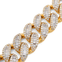 12MM 10k Yellow Gold 49.4g 6.75CT Pure Round/Baguette Diamond Cuban 8In Bracelet