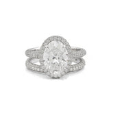 14k White Gold Oval Solitaire Centre Halo 4.78CTW Lab Diamond Women Ring with Band 6.2gm