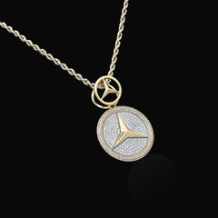 10k Yellow Gold 0.63CTW Pure Diamond ICED Mercedes Benz Logo Pendant 5.5g Charm