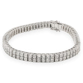 925 Sterling Silver Men 0.24CTW 2 Row Diamond Tennis Bracelet 26.7g 8In Armlet