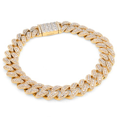 10MM 10k Yellow Gold 41.4g 5.47CTW Natural Round/Baguette Diamond Cuban Bracelet