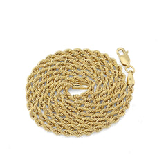 Bonded Rope Chain 4MM Real 1/10th 10k Yellow Gold 925 Silver 22In 4.3gm Necklace