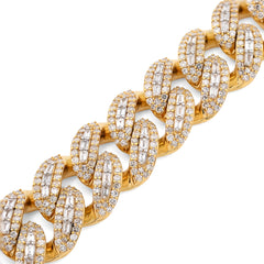 10MM 10k Yellow Gold 41.4g 5.47CTW Natural Round/Baguette Diamond Cuban Bracelet