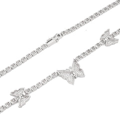 3.5MM 10k White Gold 5.48CTW Round/Baguette Diamond 26.5g Butterfly Tennis Chain