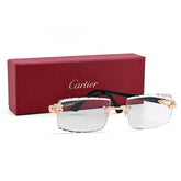 Mens Cartier Rectangle Rimless Glasses Black Sticks 32.6gms Eyewear