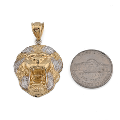 1/10th 10k Gold Bonded 925 Diamond Cut 3D Two Tone Lion Head Pendant 2.3g Charm