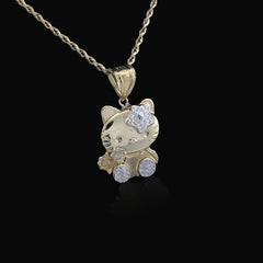 1/10th 10k Gold Bonded 925 Two Tone Hello Kitty Pendant 4gms Womens Cute Charm