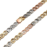 7MM 10k 3-Tone Gold 18.95CTW Round/Baguette 45.6gms Diamond Cluster Tennis Chain