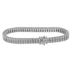 925 Sterling Silver Men 0.24CTW 2 Row Diamond Tennis Bracelet 26.7g 8In Armlet