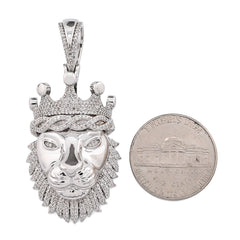 925 Sterling Silver 0.73CTW Natural Diamond Lion Head Mens Pendant 11.9g Charm