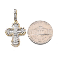 10k Yellow Gold Cross Pendant 0.43CTW Natural Round/Baguette Diamond 4gms Charm