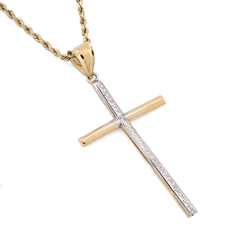 1/10th 10k Gold Bonded 925 Two Tone Thin Diamond Cut Cross Pendant 1.4gms Charm
