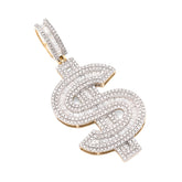 10k Yellow Gold 1.4CTW Round/Baguette Diamond Dollar $ Sign Pendant 7g Charm